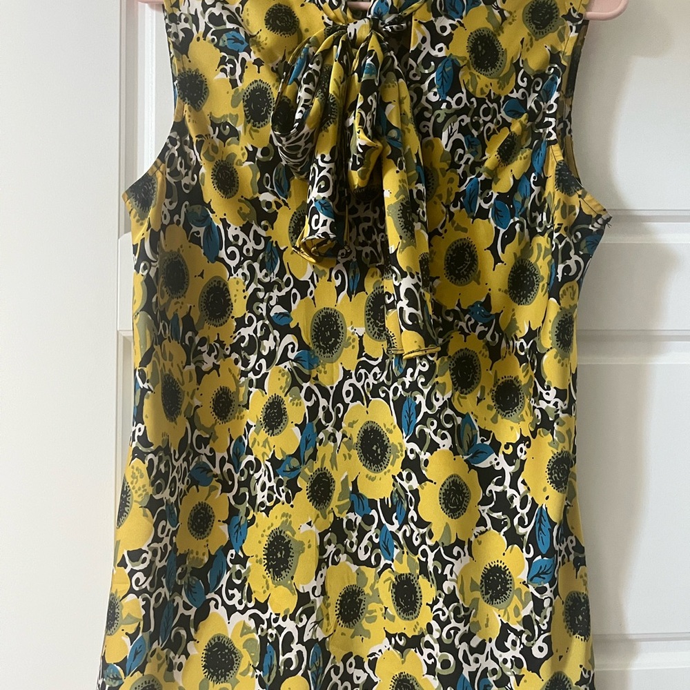 Nine West Yellow Floral Tie-Neck Camisole with Blue and Black Accents
